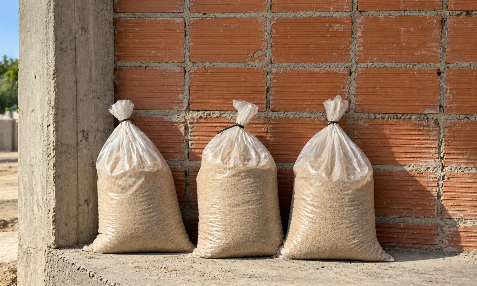 Bolsas de arena apiladas en una obra
