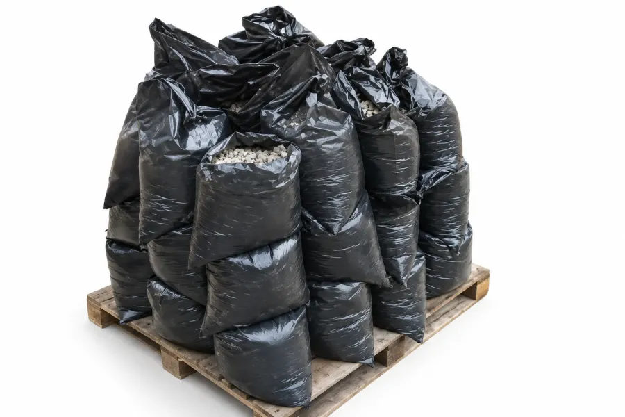 Bolsas de pedregullo sobre un pallet