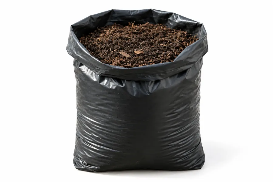 Bolsa abierta con tierra negra